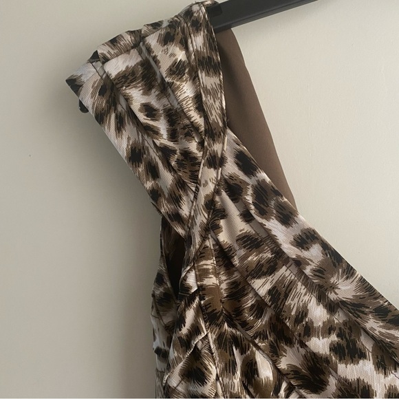 Adrianna Papell Womens Animal Print Size 4 Brown And Cream Pleated Sheath Dress - Picture 8 of 10
